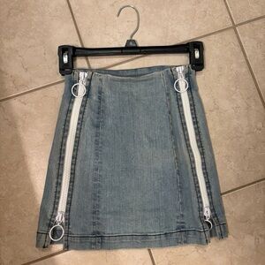 Carmar Light Blue Denim Mini Skirt with White Zippers